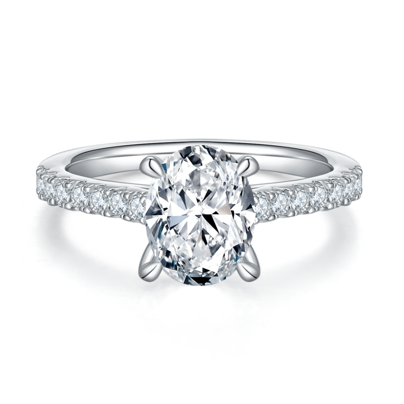 微镶蛋形S925银镀白金MoissaniteWomen's Ring2.0ctD级